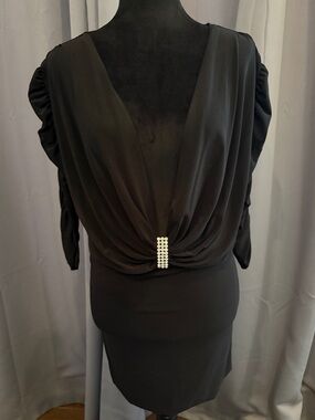 Forplay Lipstick Boutique Black Draped V-Neck Club Dress with Rhinestone Accent